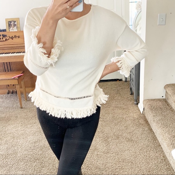 Boho Cream Sweater with Fringe Detail - Picture 2 of 8